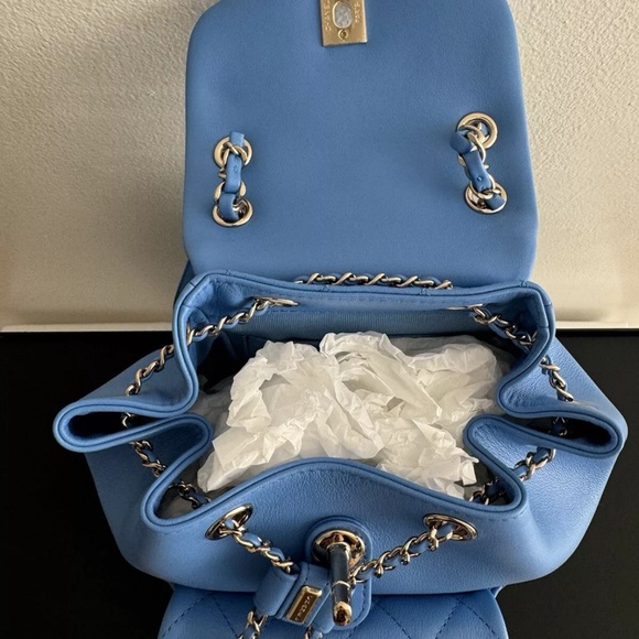 CHANEL DUMA Backpack - 24P - Blue Bag With Silver Accents - Picture 14 of 15